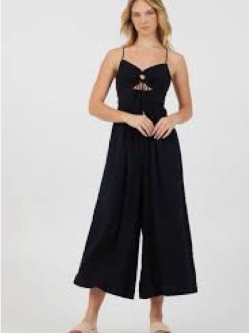 Free People Freya Black Wide-Leg Jumpsuit Spaghetti Straps and Tie Back Size S